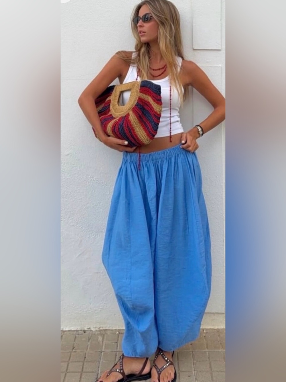 Zara Women’s NWT flowy volume pants blue Size Medium balloon pants barrel